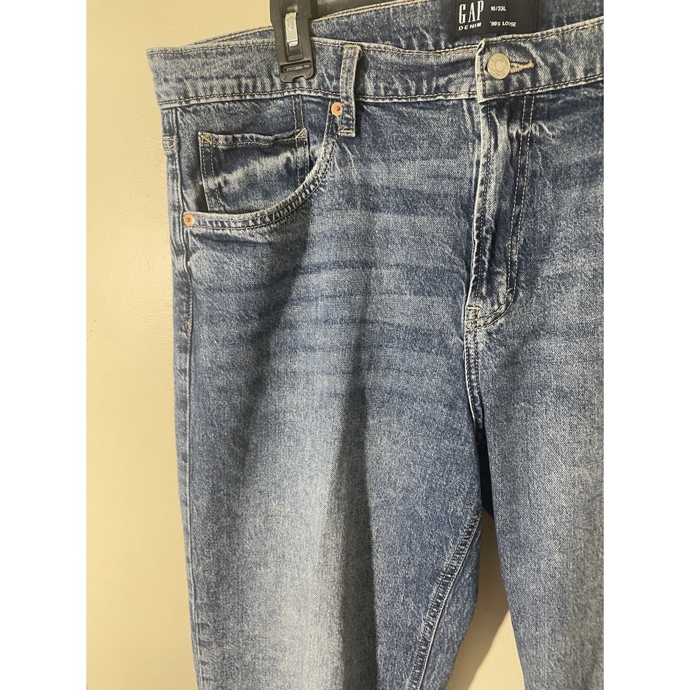 GAP 90s Loose Jeans Slouchy Y2K Grunge Pockets Medium Acid Sz 16 Raw Fringe Hem - Picture 4 of 7
